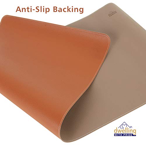 Desk Mat Brown & Dark Brown 17x36 | Computer, Laptop, Keyboard & Mouse Pad Organizer | Leather Cover Office Table Protector | Double Side Gaming Surface with Colors | Typing & Writing Accessories