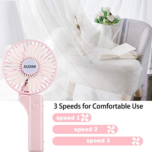 AUDIMI Handheld Fan with Rechargeable Battery Folding Personal Desk Fan Portable Small Operated Electric Fan for Traveling Office Outdoor - Pink - Thumbnail 5