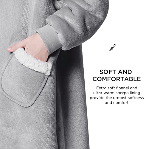 Bedsure Wearable Blanket Hoodie for Kid Sherpa Fleece Hooded Blanket