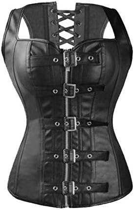 Beladyful Women Sexy Black Faux Leather Steampunk Buckle Corset Vest Waistcoat Overbust Top