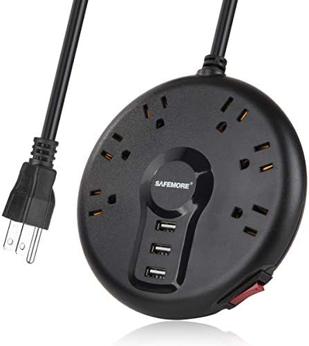 Power Strip Lanshion Surge Protector with Overload Protection with 6 Outlet and 3 USB,1250W 15A 125V, 6.5 Feet Extension Cord -Black