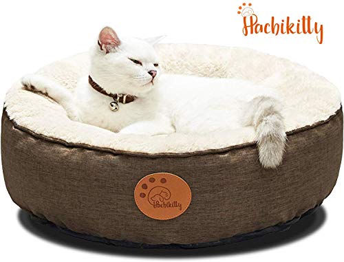 HACHIKITTY Washable Donut Cat Bed Round, Cat Beds Indoor Cats Medium, Small Cat Bed Machine Washable,18