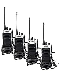 Retevis RT7 Walkie Talkies Radio UHF 16 CH FM de dos vías recargable con auricular (borde negro plateado, paquete de 4)