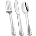 Fancy Disposable Silver Dinnerware Set - 24 Guest - 2 Size Square Plates, Cups, Napkins, Spoons, Forks, Knives - Made of Heavyweight Paper - Posh Dinnerware w/Elegant Design Perfect for Upscale Party