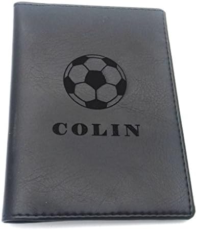Personalised Football Faux Leather Black Passport Cover Holder Case for Men Boys Girls Kids Him Man Women Her
