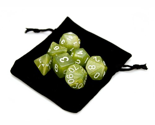 7 Die Polyhedral Dice Set - Serpent (Green Glitter) with Velvet Pouch By Wiz Dice - Thumbnail 2