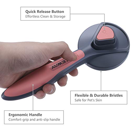 SIWA MARY Dog Brush & Cat Brush Pet Grooming Comb Slicker Self Cleaning Brush Removing Shedding Tool for Long Hair & Short Hair Dogs and Cats (Sakura Pollen)