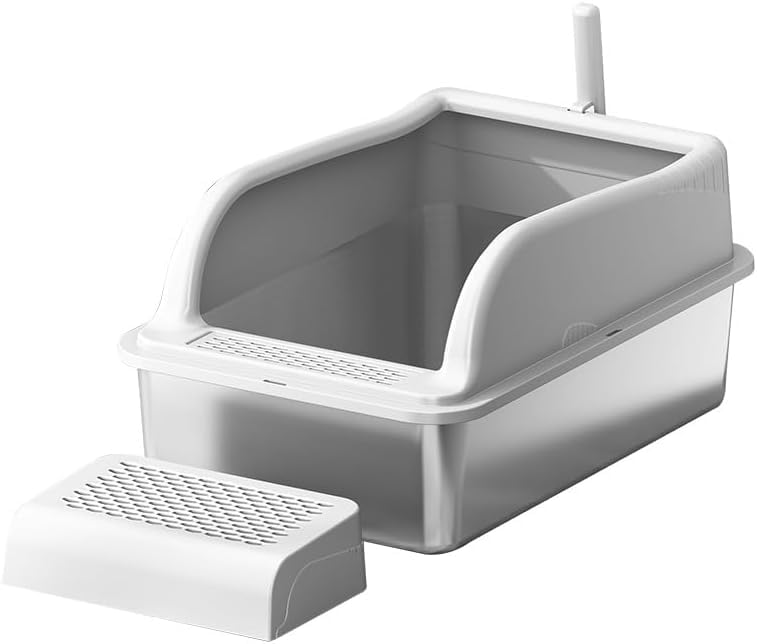 SLEEPHEAD® Stainless Steel Cat Litter Box，Metal Kitty Litter Box with High Wall Sides Enclosure for Big and Small Cats,with Footboard and Scoop Odor Control, Easy Clean,Non-Sticky, Anti-Leakage