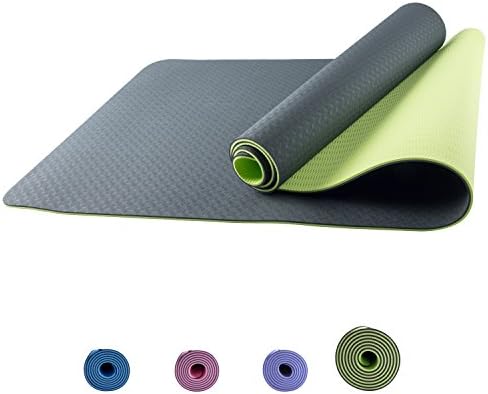 MBIGM 6mm Thick Non-slip Yoga Mat Exercise Fitness Eco Friendly Materials Mats with Carrying Straps for Home &amp; Gym (Dark-Green)