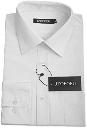 JZOEOEU Mens Long Sleeve Dress Shirt Slim Fit Button Down Spread Collar Shirt (L, White)
