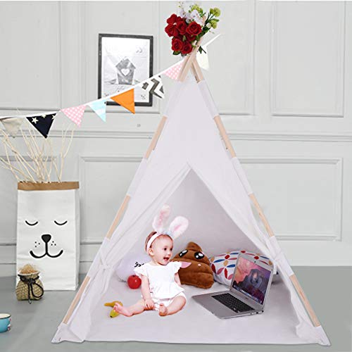 Beyonds Tent for Kids Foldable Children Play Tent for Girl and Boy with Carry Case 4 Poles White Canvas Playhouse Toy for Indoor and Outdoor Games