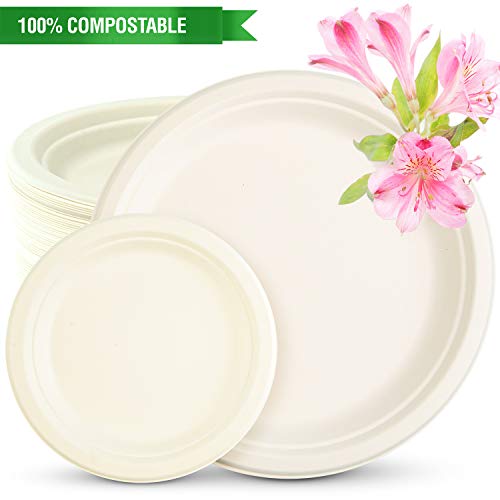 Kikigreen Bagasse Round Compostable Plates [100-pack] Dessert White Disposable Plates Made Of Sugarcane 10'', 7'' - Thumbnail 7