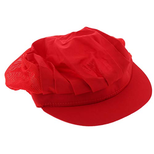 Flameer 2Pcs Red Half Mesh Chef Waiter Cap Restaurant Kitchen Workshop Hair Net Cooling Reusable Bouffant Adjustable Food Service Hair Hat Protective