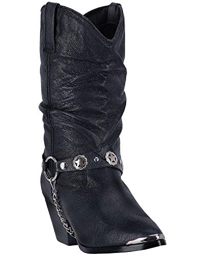 Ladies' DingoÂ® Pigskin Slouch Harness Boot, BLACK, 5