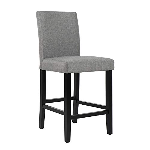 GOTMINSI Classic 24" Counter Height Stools Upholstered Bar Stools with Solid Wood Legs and Grey Fabric, Set of 2 (Grey)