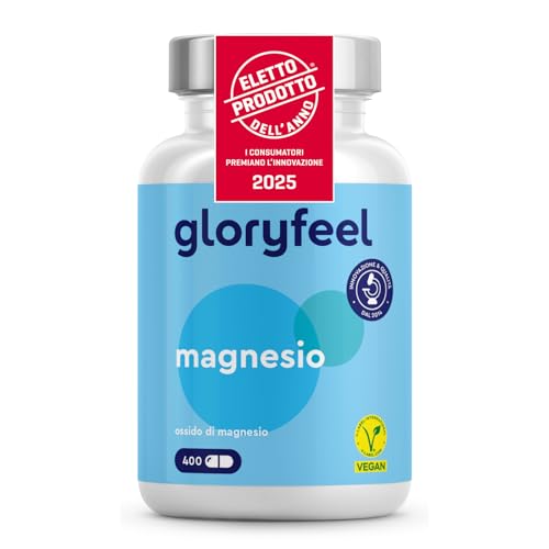 Magnesio Integratore, 400 Capsule, Eletto PRODOTTO DELL'ANNO 2025, 6 Mesi di Fornitura, 100% Vegan, Magnesio Ossido ad Alto Assorbimento, Integratore Muscoli & Stanchezza, 400 mg Magnesio Elementare