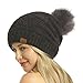 ViGrace Women Knit Slouchy Beanie Chunky Baggy Hat with Faux Fur Pompom Winter Soft Warm Ski Cap Dark Grey