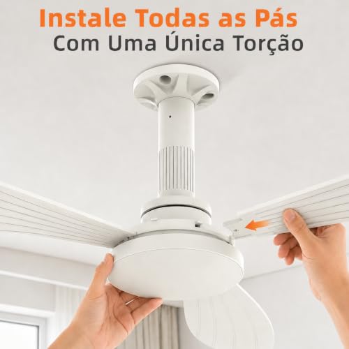 Ventilador de Teto com Luz 36", Instalação Fácil, Fluxo de Ar Potente, Motor DC Reversível, Controle Remoto e Luz Regulável