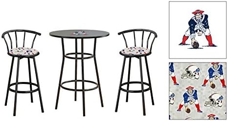NEW - 28" Round Black Bar Table with Glass Top and 2-29" Black Metal Finish Swivel Barstools Featuring Your Favorite Football Team Logo (Patriots Guard - Guard)