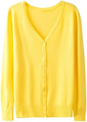 Veroge Women Candy Color Button Down Long Sleeve Basic Soft Knit Cardigan Sweaters 3XL Yellow