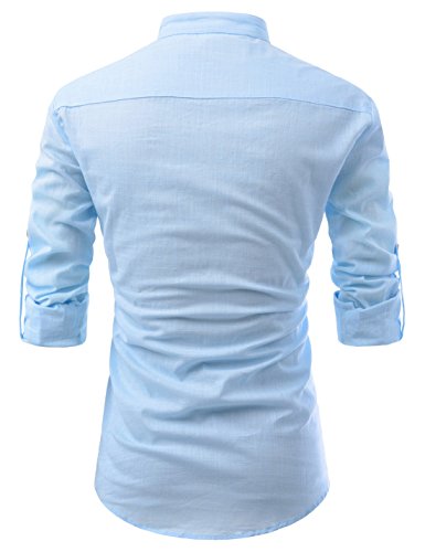 NEARKIN (NKNKN350 Beloved Men Henley Neck Long Sleeve Daily Look Linen Shirts Sky US M(Tag Size M) - Thumbnail 2