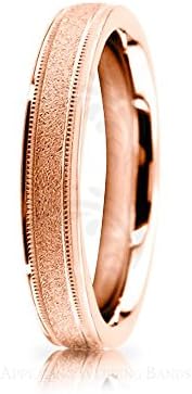 Genuine 14K Rose Gold Polished Sandstone Diamond Cut Wedding Band 4 mm