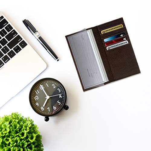 Genuine Leather Checkbook Cover For Women & Men - Checkbook Holder Check Book Covers For Duplicate Checks Card Wallet RFID