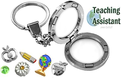 TEACHER ASSISTANT Memory Locket Key Chain Key Ring Set, TEACHING Floating Charms, Gift Box