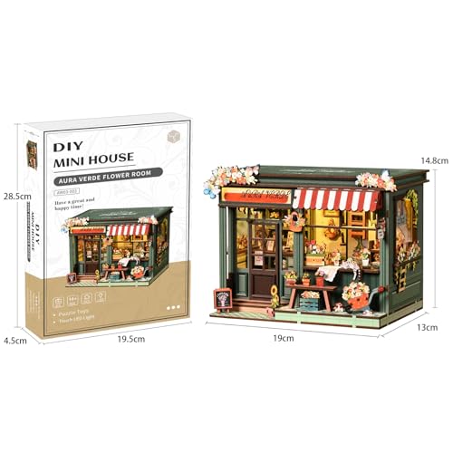 Chinoket Book Nook Kit –Sala de flores Aura Verde(Romance eterno),Puzzle 3D de Madera con Luz LED, Miniatura Creativa para niños y Adultos, Decoración Hogareña y Regalo Original