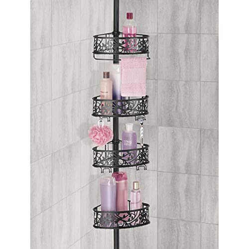 mDesign Bathroom Shower Storage Constant Tension Corner Pole Caddy Adjustable Height, 4