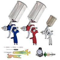TCP Global Brand HVLP Spray Gun Set - 3 Sprayguns with Cups, Air Regulator & Maintenance Kit for All Auto Paint, Primer, Topcoat & Touch-Up, One Year Warranty