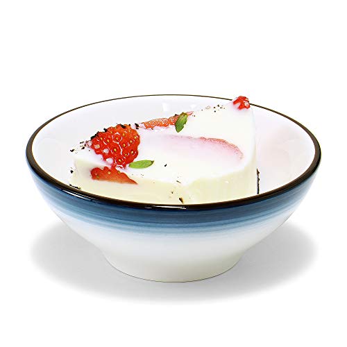 MARSTRACE White Blue Bone China Dessert Bowls Set of 4, 4.8 Inch Ceramic Bowls for Rice, Cereal, Snacks, Appetizer, Ice Cream, Fruit, Microwave Dishwasher Safe