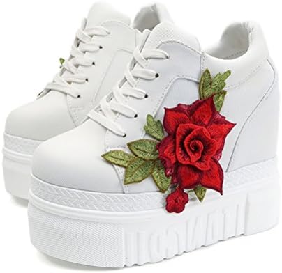 red and white platform sneakers