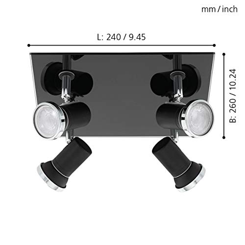 EGLO Plafondlamp Tamara 1, 4-lichts plafondlamp modern, klassiek, plafondspot van staal en glas, woonkamerlamp in zwart… - Afbeelding 5