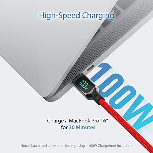 Cavo USB Tipo C,100W Ricarica Rapida Nylon Intrecciato Cavo USB Tipo C con display a LED per lPhone 15/15 Pro/15 Plus,lPad Air, MacBook Pro, Galaxy S23/S22 (Rosso, 2m)