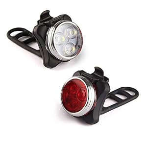 Ascher USB Rechargeable Bike Light Set,Super Bright Front Headlight and Rear LED Bicycle Light,650mah Lithium Battery,4…