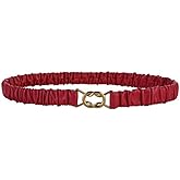 Women's Stretch Soft Leather Waist Belt Pleated Thin Full Elastic with Gold Buckle Corset for Youth Girl Dress