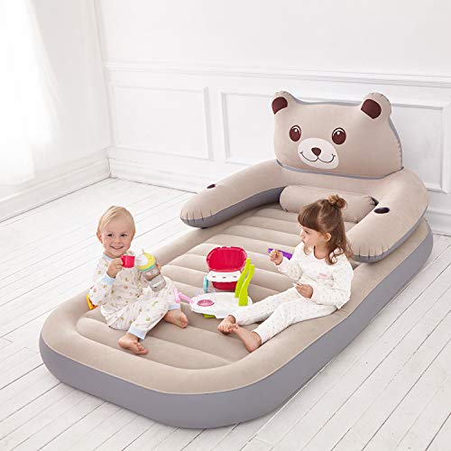 HOMCA Twin Size Air Mattress, Inflatable Toddler Bed Firm Airbed Portable Blow Up Matress for Kids with Cup Holder Detachable Backrest Electric Pump for Home Travel 79x47x8in, Gray - Thumbnail 3