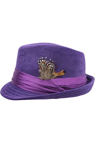 Purple Wool Felt Fedora Hat With Feather Trim Size Large