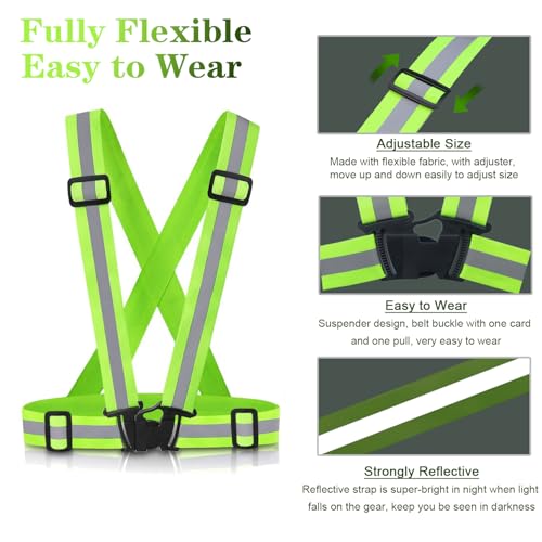 Reflective Vest Running Gear, 2Pack High Visible Safety VES for Cycling Jogging Running Walking, Adjustable for Men Women Kids