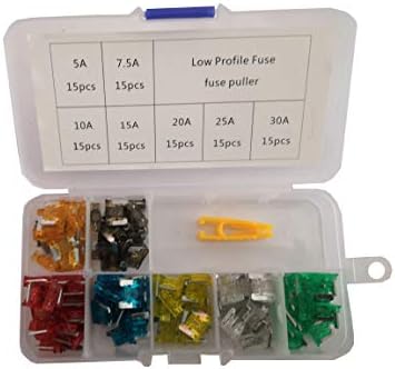 GENEDEY Automotive Car Boat Truck SUV Low Profile Mini Blade Fuse Assorted Kit 105Pcs 5A 7.5A 10A 15A 20A 25A 30A + Fuse Puller