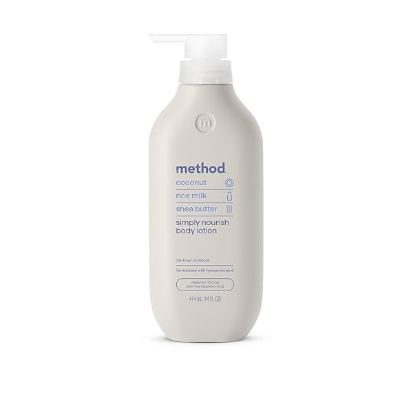 METHOD BODY LOTION, SIMPLY NOURISH, COCONUT, RICE MILK + SHEA BUTTER NOTES, 24 HOURS OF MOISTURE 14 OZ