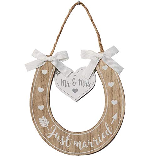 Widdop Bingham Wedding 'Mr & Mrs' 'Just Married' Wooden Horseshoe with Hearts