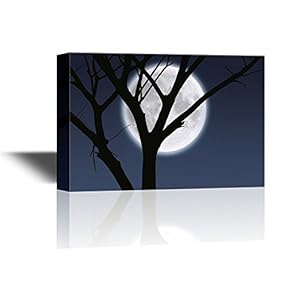 Canvas Wall Art - Moonlight Shadow and Black Tree Branches - Gallery Wrap Modern Home Art | Ready to Hang - 12x18 inches
