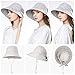 Ladies SPF50+ 100% Linen Summer Sun Bucket Packable Foldable Wide Brim Hats w/Chin Cord Gray