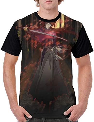 William D Oliver Rurouni Kenshin-Kenshin Men's Comfortable Polyester Short Sleeve Anime Shirt Front Print T Shirt