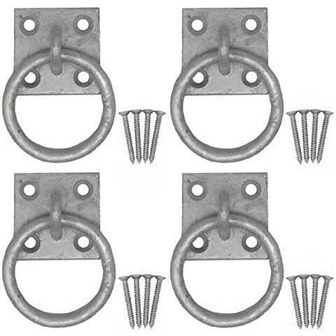 EAI Tie Ring on Plate for Equestrian Horse Stables or Anchor Points | Heavy Duty 50mm Hot Dipped Galvanised Tie Ring | Pack of 4
