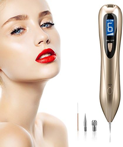 Fishonly Beauty Spot Removal Pen Home Salon Portable LED Display for Remove Freckles /Age Spot/Flat Moles Fleshy Nevus Dot mole Removal Pen Skin Blemishes Birthmark Remover Beauty Device With Replacea