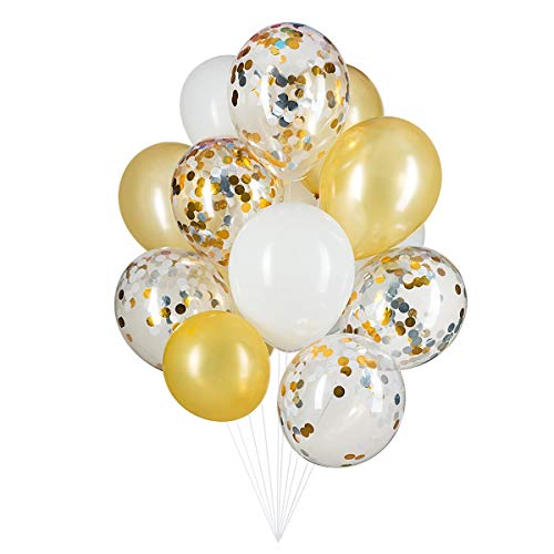 Gold, Confetti and White Balloons - Pack of 50, Great for Weddings Birthdays Bridal Shower Decoratio - //coolthings.us