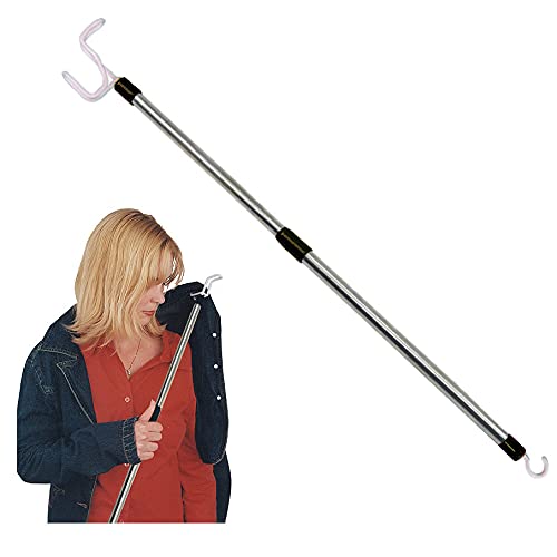 Forzaddik Adjustable Dressing Stick with Sock Aid & Zipper Puller - 17-26 Inch Extendable Dressing Aids for Elderly, Disabled - Stainless Steel Assistive Device